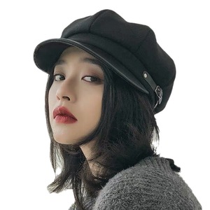 Casquette pour femme en laine, style rétro britannique, unie, octogonale, tendance, ceinture, automne-hiver - Product Image 5