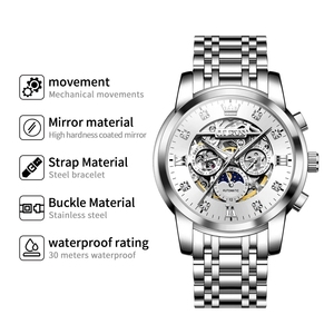 Drop Shipping OLEVS 6721 Skeleton Men's Automatic Mechanical Watch Waterproof Weekly Calendar Original wristwatch Luminous Watch - Product Image 2