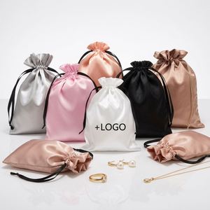 Pochette en satin de luxe avec cordon de serrage et impression de logo personnalisé pour bijoux, cosmétiques, accessoires pour cheveux, sac anti-poussière, emballage cadeau - Product Image 1