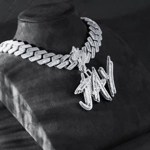 हिप हॉप शैली हार ब्लैक गोल्ड 925 सिल्वर मैन बैगुएट डायमंड जय नाम पत्र कस्टम मोसानेट पेंडेंट - Product Image 5