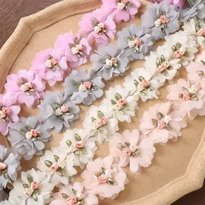 5*5 cm small flowers Lace 3 D cotton chiffon colorful flowers ribbon for shoes hats dress DIY accessories