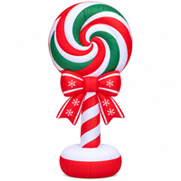 Sucette gonflable de Noël de 1,80 m avec nœud et motif flocon de neige en tissu Oxford 240D, décoration de jardin extérieure pour les fêtes