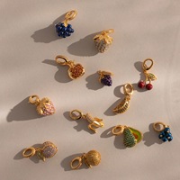 Accessoires de pendentif électroplaqués personnalisables DIY, en laiton, sertis de diamants étincelants, avec 12 couleurs de pierres de naissance, de la série Fruits, pour les loisirs