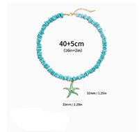 Collar con Colgante de Estrella de Mar de Cerámica Turquesa Natural Irregular de Alta Calidad, en Acero Inoxidable, para Mujer
