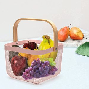 <span class=keywords><strong>Cesta</strong></span> de Almacenamiento Cuadrada de Metal Mixwares con Asa de Madera, Organizador de Frutas y Alimentos para Cocina, <span class=keywords><strong>Cesta</strong></span> de Cosecha - Product Image 1