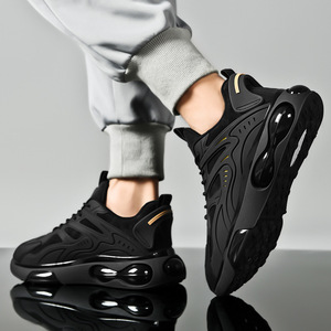 Chaussures de course à coussin d'air noires pour hommes, tige synthétique, semelle extérieure en caoutchouc, semelle intermédiaire en EVA, baskets de sport pour l'hiver - Product Image 1