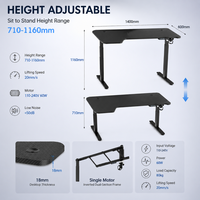 Bureau d'ordinateur AOR à réglage électrique avec design ergonomique, idéal pour les compétitions e-sportives, intelligent, monoplace, noir