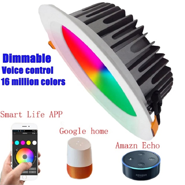 RGBW Smart WIFI Tuya Alexa Control Led Downlight 15W 20W APP Dimmable Ceiling Light 110V Living Room Bedroom Lighting Spotlights
