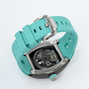 Tonneau Skeleton Automatic <b>Mechanical</b> <b>Watch</b> for Men, Steel Case Silicone Band 50ATM Waterproof Sport Mens Wrist <b>Watch</b> - Product Image 5