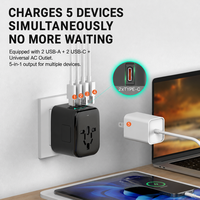 Adaptor Perjalanan USB Multifungsi 5-in-1 Pengisian Cepat GaN 20W PD + QC Global Roaming Kreatif dengan 2 Port Tipe-C dan 2 Port USB-A