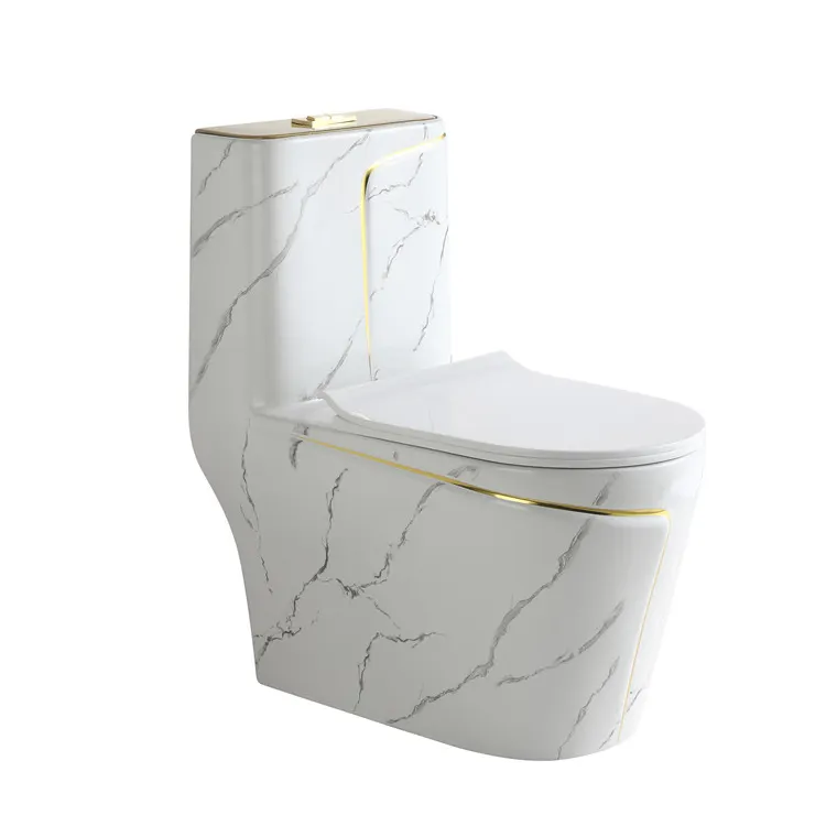 Venda quente barato personalizado moderno luxo banheiro cerâmico uma peça inodoro ouro mármore banheiros