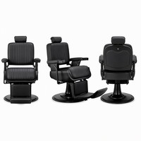 Fauteuil de Barbier à Cadre Noir avec Revêtement Noir et Coutures Verticales pour Salon de Coiffure - Vente en Gros
