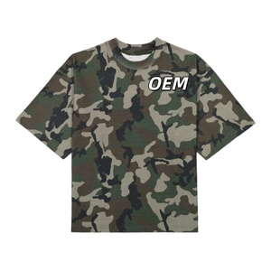 Camouflage T-SHIRT OEM 100% Heavyweight Cotton Knitted 350gsm Pre-shrunk Animal Print Boxy Oversized Fit T-Shirt Men <strong>Turtleneck</strong> - Product Image 1