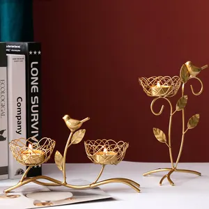 创意动物烛光工艺装饰北欧风格金色金属鸟形蜡烛架家居装饰