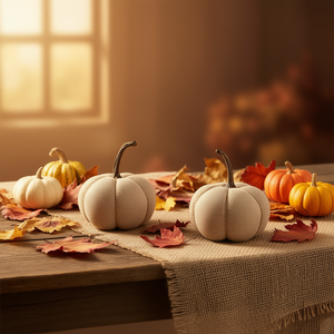 Decorazioni in tessuto a forma di zucca 6.7x6.7x7.8 H, beige naturale, per la festa del raccolto e il decoro del Giorno del Ringraziamento - Product Image 2