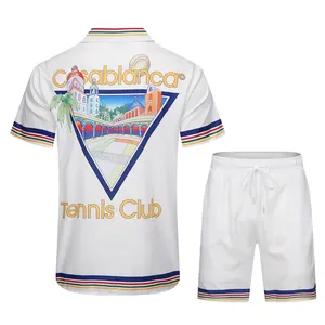 2024 Casablanca 여름 리조트 셔츠 세트 남성 사용자 정의 인쇄 그래픽 비치 하와이안 반바지 셔츠 남성 하와이안 세트