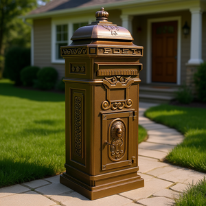 ตู้จดหมายทองแดงติดตั้งบนพื้นกลางแจ้ง ป้องกันฝน สำหรับบ้านพักอาศัย ตกแต่งสวน พร้อมกุญแจล็อค เปิดใช้งานด้านหน้า - Product Image 2