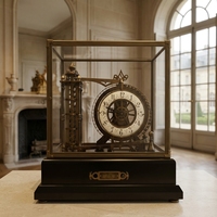 Horloge de table/bureau mécanique de style français en laiton antique et bronze, avec roulement à billes industriel et bois de rose massif