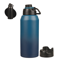 Bouteille d'eau isotherme en acier inoxydable 304, grande capacité, couleur dégradée, double couvercle, bouchon à ouverture rapide, paille rabattable