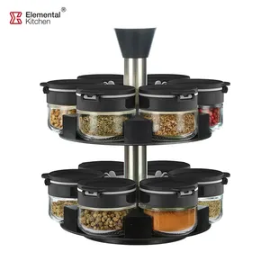 kitchen spice shaker jar 85ml glass condiment bottle with 2 tier stainless steel rack