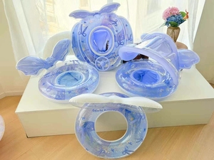 Bouées de piscine gonflables sirène arc-en-ciel, anneaux gonflables pour piscine, plage, fête aquatique, jouet de piscine, design bleu - Product Image 1