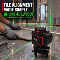 Niveau laser vert 4D 16 lignes WB DIY, alimenté par batterie 18V DC, idéal pour la construction sur chantier, nivellement automatique à 360° pour la mesure