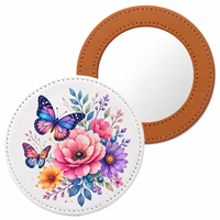 Miroir compact rond en PU imprimé par sublimation personnalisé, léger et portable, idéal pour les sacs à main, les cadeaux promotionnels et les retouches.