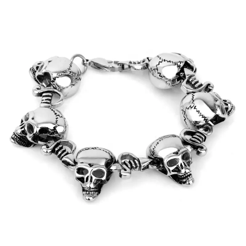 Hip Hop Jewelry Bracelets Polish Punk Mens Skull Chain Stainless Steel Bracelet Bracelet Men