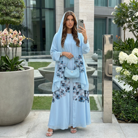 Nouvel ensemble Abaya Maxi Modeste à Ouverture Frontale 2026 pour Femmes Musulmanes avec Imprimé Floral Léger et Infroissable, et Hijab Assorti