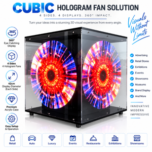 Ventilateur d'affichage holographique cubique 42cm 360° °   Cube publicitaire LED pour événements de vente au détail, salles d'exposition, utilisation en intérieur - Product Image 3