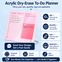 Planificateur de liste de tâches en acrylique rose épaissi personnalisé, effaçable à sec, avec support métallique pour bureau à domicile, tableau de tâches en acrylique