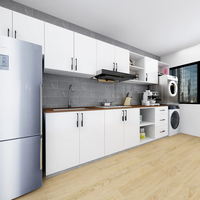 Meuble de cuisine modulaire en acier inoxydable au design moderne, écologique et ignifuge, avec crédence en granit artificiel et tiroirs à charnières coulissantes
