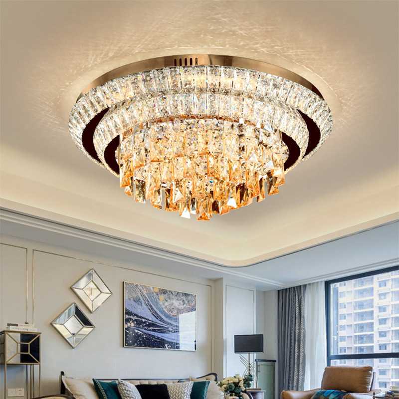 Led Ceiling Lamp Crystal Ceiling Light Stainless Steel Base Hotel Living Room Indoor Bedroom Modern Round Design