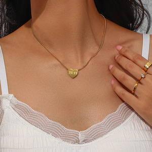 Collier porte-bonheur spirituel 11:11 pour femme, en acier inoxydable plaqué or 18 carats, étanche, avec pendentif cœur numéro <span class=keywords><strong>ange</strong></span> - Product Image 1
