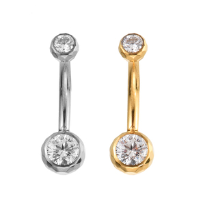 <span class=keywords><strong>Piercing</strong></span> <span class=keywords><strong>all</strong></span>'<span class=keywords><strong>Ombelico</strong></span> Fuxuan in Titanio ASTM F136 con Filettatura Interna e Due Pietre di Zirconio - Product Image 1