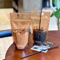 Portable OEM Impression Multi-Taille Zipper Transparent Stand up Pouch Café Boisson Jus Boisson Sac D'emballage Avec Pailles Et Trou