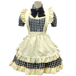 Black And White Checkered Maid Dress With Apron And Bow Cosplay Costume For Women Girl Anime Role Play Spring 2025 - Product Image 1