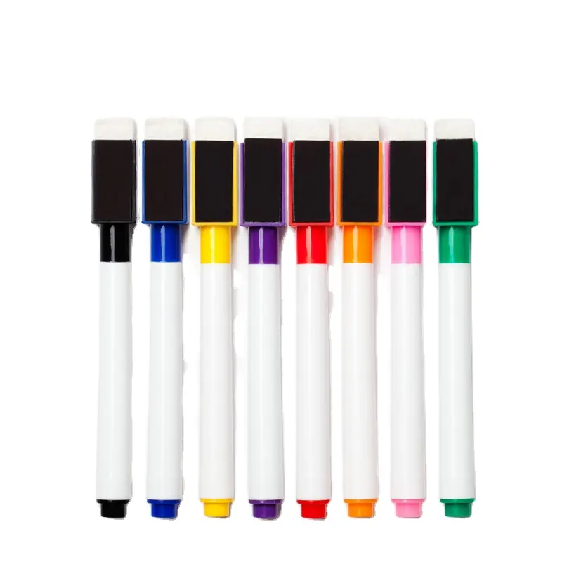 Colorful School Classroom Whiteboard Pen Dry White Board Markers Built In Eraser Children Drawing Pen