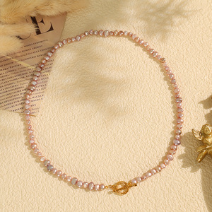 Collar de Perlas de Agua Dulce Grado AA con Cierre de Oro Rosa, Longitud a la Clavícula, para Uso Diario Femenino - Product Image 1