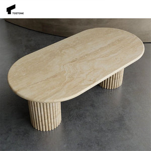 Tostone đương đại màu be tự nhiên travertine bền vòng bàn ăn cho đồ nội thất với kết cấu trang trí nội thất - Product Image 2