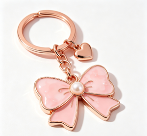 Llavero de Corazón de Mariposa en Oro Rosa, Anillo de Metal Esmaltado con Acento de Perla, Regalo Personalizado para Recuerdo de Boda - Product Image 1