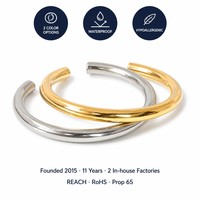 Bracelets Joncs Creux en Acier Inoxydable Plaqué Or 18K PVD pour Femme, Étanche et Inaltérable