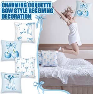 Fundas de Almohada de Tela Mindsoft Coquette Blue Bow de 18x18 Pulgadas - Diseño Navideño Estético de Acuarela para Decoración de Dormitorio y Sala de Estar - Product Image 3