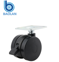 Promotion : Roue pivotante robuste en nylon PA noir de 2,5 pouces (60 mm) avec frein et plaque supérieure pour meubles