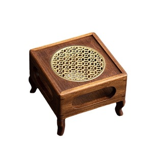 Base cuadrada de madera de nogal resistente al calor para calentar té, estilo chino. - Product Image 5