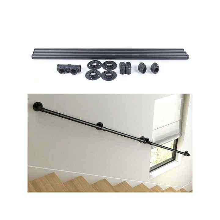 Contemporary 10Ft Industrial Pipe Staircase Handrail Dark Iron Loft Pipe Hand Railing for Indoor/Outdoor Stairs Wall Handrail