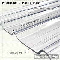 Panneau de toiture en polycarbonate ondulé transparent bronze Greca Wave 50 80 microns avec revêtement UV 1,5 mm 1,8 mm 2 mm