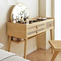 Ensemble table et chaises de chambre à coucher en rotin naturel tressé moderne, avec coiffeuse et miroir, de l'usine de Foshan