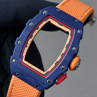 Montre ultra-fine pour femme 0704 en fibre de carbone bleue, design squelette, boîtier unique, automatique, mécanique, montre de style business décontracté