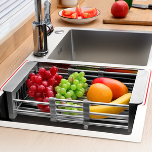 SANIPRO <strong>Kitchen</strong> Organizer Rustproof <strong>SS</strong> Extendable Fruits Vegetables Drain Basket Over the Sink Dish Drainer Drying <strong>Rack</strong> - Product Image 3